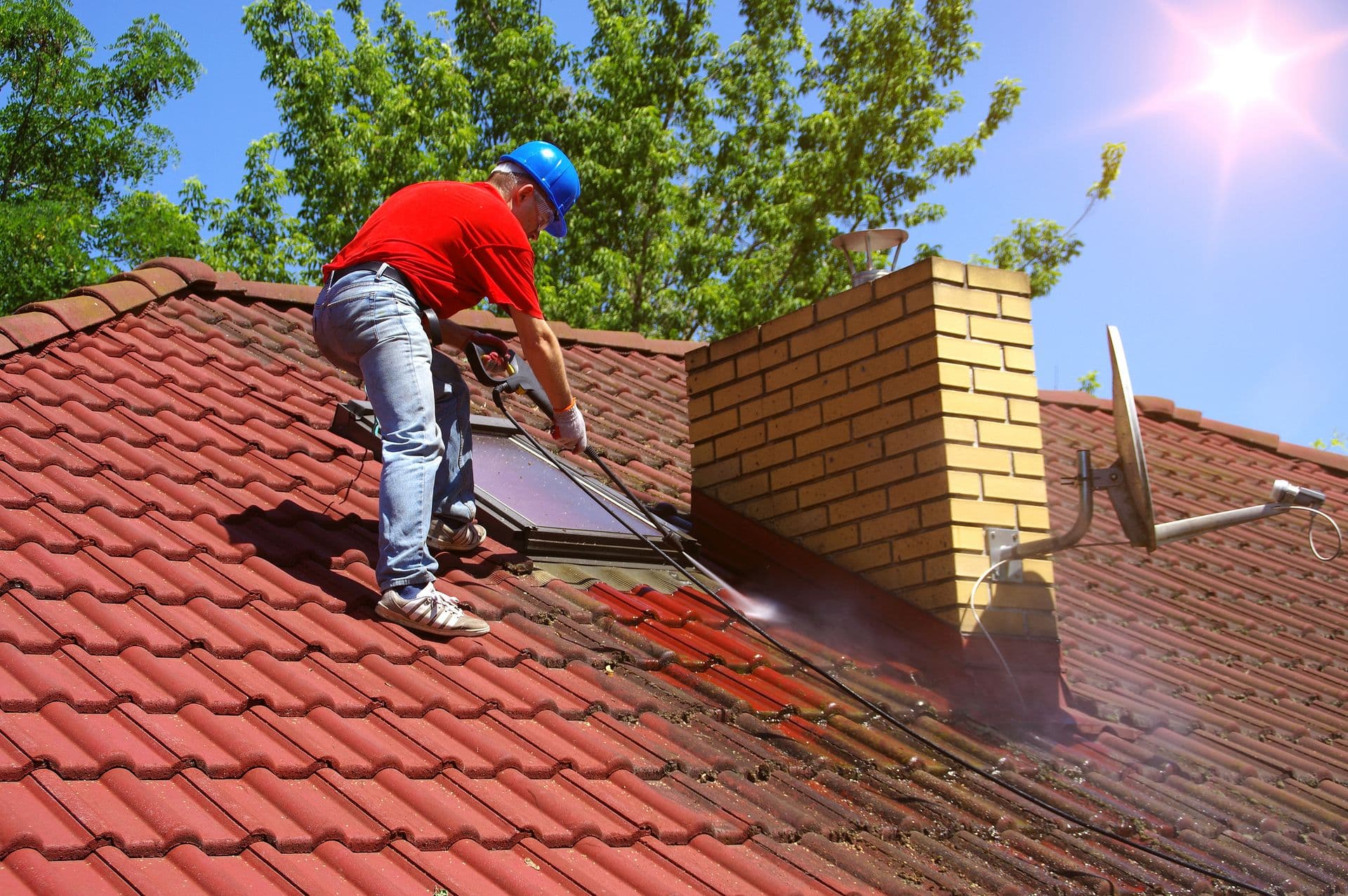 Power washing on roof